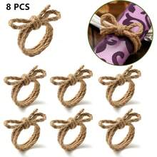 2/4/6/8/12pcs Jute Rope Bow Napkin Rings, Handmade Rustic Linen Napkin Holders, Suitable For Wedding, Party, Birthday, Dinner Table, Christmas, Thanksgiving, Home And Outdoor Dining Decor, Bridal Shower, Farmhouse Style Valentine's Day - Multicolor - View 15