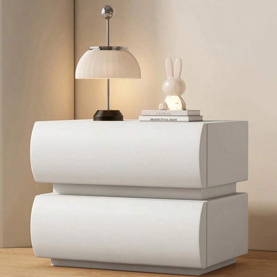 Italian Leather Nightstand, Cream White Bedside Table With Drawer, Minimalist Solid Wood Storage Cabinet For Small Spaces, Modern Bedroom Furniture With Soft Closing For Room Decor,Mesa De Noche,Bedroom Furniture,Night Stand - 白色 - 查看 1
