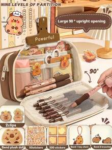 226pcs/Set Large Capacity Pencil Case, Cute Capybara Design, Transparent Stationery Pouch, High Cost-Effective Study Supplies, INS Style,Back To School,Bag - Coffee Brown - View 14