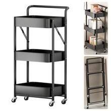 3 Tier Metal Folding Trolley Cart Office Wheel Storage Rack Rolling Shelf Beauty - Multicolor - View 4
