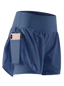 3-Pack Women'S Athletic Running Shorts, Workout Gym, Tennis Sports, Elastic Waist Quick Dry Sports Shorts, Yoga Shorts For Womens High Waisted Running Shorts Quick Dry Athletic Workout Shorts With With Phone Pockets, Highly Elastic, Sweat-Wicking, Quick-Drying Fabric - 藏青色 - 查看 9