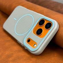 New Luxury Magnetic Wireless Charging Soft Case, Compatible With IPhone 17/16/15/14/13/12 Pro Max Plus Air 17Air/S25/S24/S23 And Other Models, Litchi Texture Shockproof Protective Cover - Light Blue - View 2