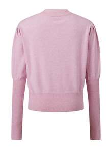 Women's Spring Knit Cardigan Stylish Solid Ribbed Trim Button Down Crew Neck Long Sleeve Sweater Jacket - Rosa - Ver 2