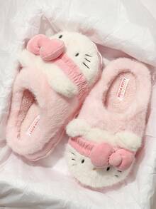 SANRIO 三丽鸥粉色Hello Kitty毛绒拖鞋 & 紫色KUROMI女士毛绒冬季拖鞋，卡通可爱室内/室外蓬松保暖舒适家居拖鞋 - 粉色 - 查看 8