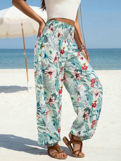 Women's Full Body Print Pants, Suitable For Vacation And Beach (YY1164) Summer
