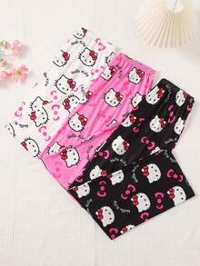 Sanrio 三件套三丽鸥Hello Kitty卡通图案睡裤，女士休闲家居服，春夏款 - 彩色 - 查看 5