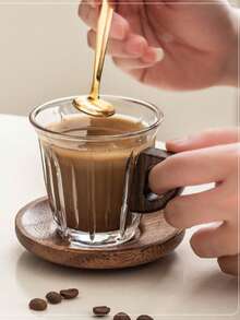 Tasse à café en verre avec poignée en bois, tasse à expresso/latte en verre - Série de tasses à café - Voir 2