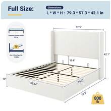 Allewie Full/Queen/King Size Lift-Up Storage Bed Frame With Modern Wingback Headboard, Corduroy Upholstered Platform Bed, Hydraulic Gas Lift Support, Underbed Storage, Wooden Slats, No Box Spring Needed, White - 白色 - 查看 9