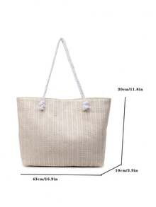 大容量草编手提包，女士新款夏季多功能单肩包，适合海滩、度假、通勤等场合。 - 彩色 - 查看 5