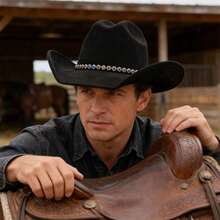 Felt Cowgirl Hat Stylish Colorful Rhinestone Chain Western Hat Wide Brim Jazz Cap For Daily Life  Party - màu đen - Xem 4