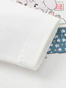 Balabala Mikko Girls Long Sleeve T-Shirt, Crew Neck, Cute Cartoon Print, Soft Touch Fabric, Comfortable Fit, Spring Daily Wear - Off-white - View 5