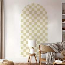 1pc Bohemian Style Arch Green Plaid Pattern PVC Wall Sticker | Self-Adhesive Mural Wallpaper, Suitable For Living Room, Bedroom, Home Decor, Semi-Matte Finish, Multi-Surface Application, Room Decor Sticker, Wall Decal - Multicolor - View 7