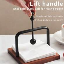 Wooden Napkin Holder For Table- 4.5*4.5 Inch Square Dispenser With Metal Gravity Arm For Table Kitchen Bar Wedding Parties - BlackWood - View 7