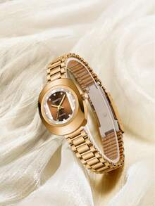 1pc New Stainless Steel Strap Minimalist Fashion Business Women's Watch, Suitable For Daily Wear - Coffee Brown - View 4