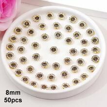 50 piezas/paquete, 8mm, 10mm, 12mm, 14mm, modelos mixtos, brillantes cristales de rhinestones con diseño de flor, base dorada, cristales de rhinestones brillantes adhesivos planos DIY para coser - multicolor - Ver 56