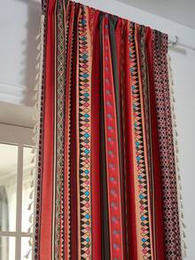 1pc Bohemian Style Geometric Pattern 3-Side Lace Trim Window Curtain/Sheer, Suitable For Various Occasions - Multicolor - View 5