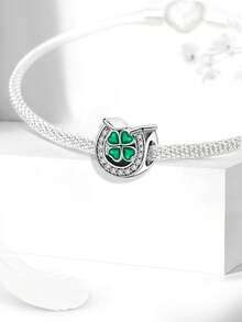 1个镀银绿色三叶草无限符号链吊坠，适合女性手链DIY饰品 - 銀色 - 查看 7