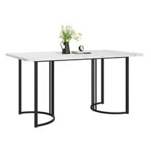 Tavolo da pranzo 140 x 80 cm (1 pezzo), tavolo da cucina moderno, struttura in metallo, tavolo rettangolare con piano in marmo moderno, piedini regolabili, ideale per la sala da pranzo o il soggiorno, bianco/nero - Bianco - Visualizzare 1