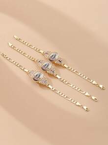 金色瓜达卢佩圣母玛利亚蝴蝶手链，珐琅和立方氧化锆装饰，可调节链条，宗教风格配饰，基督教女性腕饰，祈祷/教堂服饰礼物，耐用铜材质