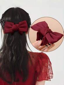 1pc Sweet & Elegant Bow Hair Claw Clip, Versatile Black Hair Accessory For Girl - Black - View 5