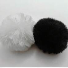 2件装纯色简约毛绒可爱兔尾巴装饰品，适合日常佩戴 - 黑與白 - 查看 3
