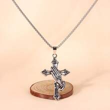 1PC Personalized Stainless Steel Praying Hand Necklace With Cross Charm Stylish Daily Accessory - Màu Đen Súng - Xem 2