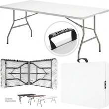 SELECTSHOP Mesa Plegable 1.80 Metros Comedor para Jardin Plegable Mesas De Plastico Resistente Tipo Portafolio de Trabajo Multiusos Comedor Grande para Jardin - Blanco - Ver 2