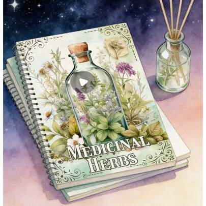 Medicinal Herbs Spiral Notebook, The Ultimate Herbal Collection Workbook, With Illustrations Of 27 Plants On The Green Cover, Containing The Secrets Of Herbs, A Notebook For Herbal Lovers, Vintage Apothecary Design, 13 Pages, Christmas Decoration, Christmas Gift, Ideal For Gifting To Your Girlfriend Or Mother.
