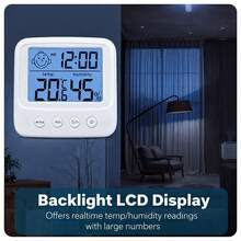 1pc New LCD Digital Thermometer Hygrometer, Baby Room Humidity Meter With Backlight, Indoor Electronic Temperature Humidity Gauge Weather Station - White - View 4