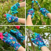 1 Pair Long Gardening Gloves With Breathable & Puncture-Resistant Polyester Fabric, Floral Print, Suitable For All Seasons - Mint Blue - View 7