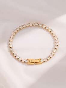 1条奢华嘻哈风4毫米不锈钢立方氧化锆水晶网球手链，男女皆宜，链条饰品 - 4mm手鍊 - 查看 4