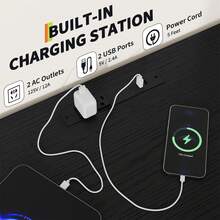 10 cajones de Tela, Soporte de TV con Centro de Entretenimiento con Toma de Corriente y luz LED para TV de 45 a 55 Pulgadas, cómoda con Tapa de Madera y estantes Abiertos para recámara, Sala de Estar - Negro - Ver 6