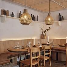 Lámpara colgante de ratán, lámpara colgante moderna bohemia de bambú tejido a mano, adecuada para la isla de la cocina, el dormitorio, la sala de estar - Calabaza de 28 cm de diámetro - Ver 2