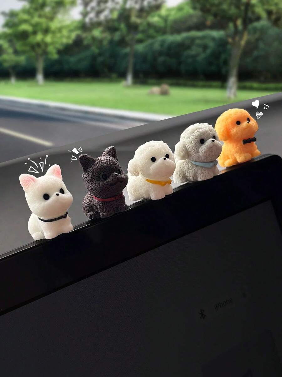 5 món đồ trang trí hình chú chó nhỏ trên bảng điều khiển ô tô, chó nhỏ bằng nhựa mini dễ thương dùng làm phụ kiện nội thất xe hơi, đồ trang trí gương chiếu hậu, quà tặng ngộ nghĩnh cho phụ nữ và bé gái. - A - Xem 1