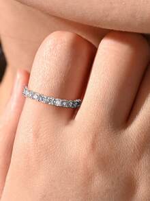 1 Piece Original 925 Sterling Silver Luxe 0.063ct*24 Pieces Moissanite Eternity Ring Dazzling Continuous Stones In Premium Sterling Silver, Meticulously Crafted For Timeless Glamour. It Exudes Opulence-Perfect For Gifting Or Treating Yourself. Water-Resistant, Tarnish-Resistant, And Bursting With Fire A Showstopping Accessory That Blends Sophistication & Everyday Wearability - Silver - View 3