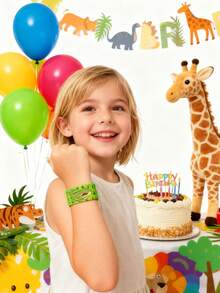 24/12pcs Animal Pat-On Bracelets, Perfect For Kids' Party Gifts, Jungle-Themed Snap Bracelets, Wildlife Leather-Textured Wristbands, Birthday Gifts, - Multicolor - View 8