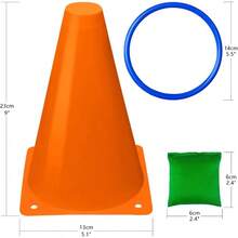 - Juego 3 en 1 para carnaval, conos de plstico blando, bolsas de frijoles, juegos de lanzamiento de aros para fiestas de cumpleaos infantiles, juegos al aire libre - Amarillo - Ver 4