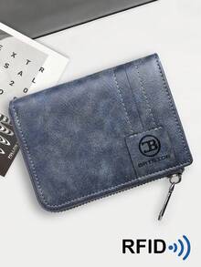 RFID Classic Men's Business Wallet, Vintage Zipper Short Wallet With Multiple Card Slots, Embossed Credit Card Holder - Multicolor - View 7