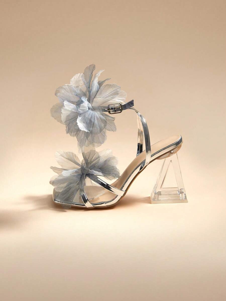 Glizzene [1] Fashion Women High Heel Shoes: Metal PU Leather Anti-Explosion Strap Flat Sandals; [2] Crossed Strap Wrap Around Sandals; [3] Silk Material 3D Leaf Flower Sandals; [4] Classic Square Toe Sandals; [5] Transparent Crystal Heel Asymmetric Heel Sandals; [6] Triangular Heel High Heel Sandals; [7] Summer Outdoor & Regular Sandals; [8] Metal Style Silver Women Sandals Valentine's Day Wedding - Silver - View 1