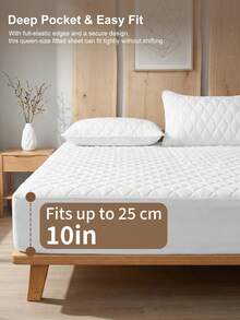 1件套防水纯色床单套装，床上用品，白色床笠，防水床垫保护套，大号床品套装，标准双人床尺寸，柔软舒适的卧室床品，亲肤床垫垫，防尘防潮床垫罩 - 白色 - 查看 4