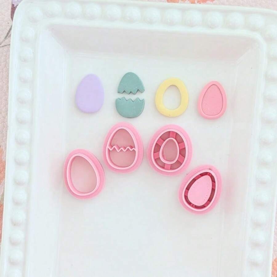 1/4Pcs Kawaii Multi-Shape Easter Egg Polymer Clay Cutters – Sweet Holiday Theme Craft Tools For DIY Earrings Jewelry Charms - Pink - View 1