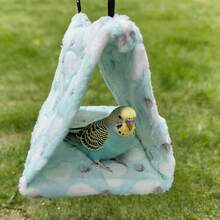 1个三角形鸟巢睡床，温暖毛绒鹦鹉吊床笼，鸟屋 - 彩色 - 查看 1