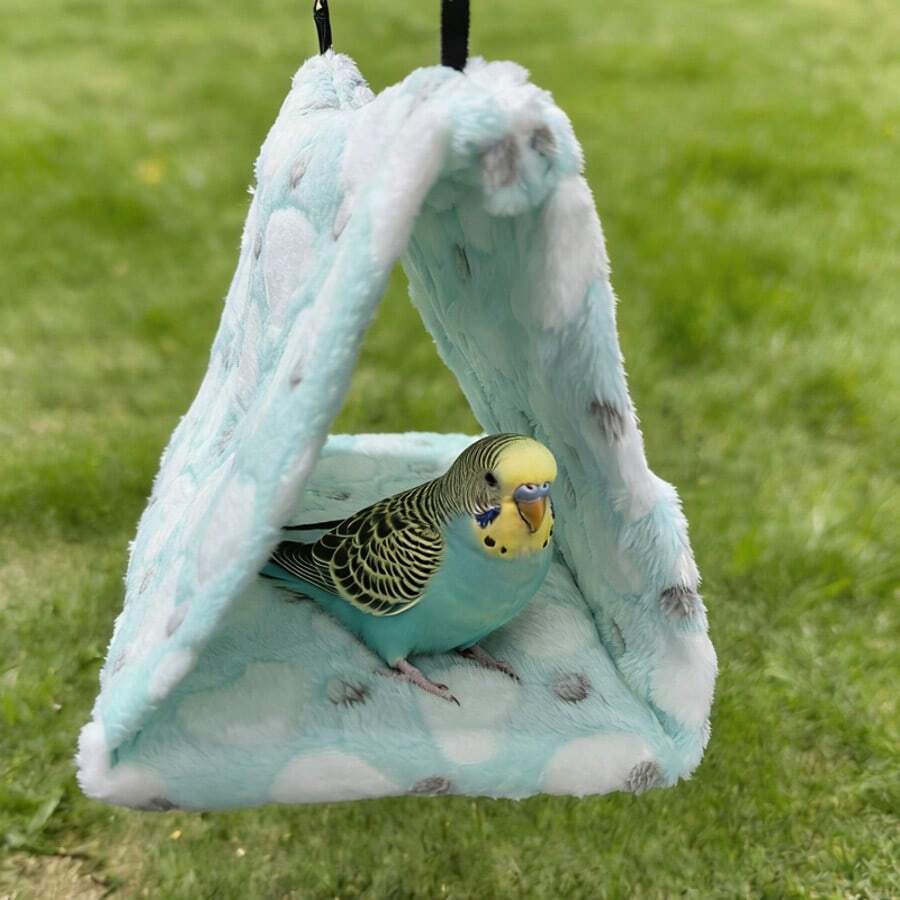 1个三角形鸟巢睡床，温暖毛绒鹦鹉吊床笼，鸟屋 - 彩色 - 查看 1