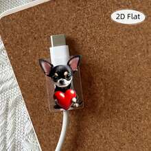 2D Flat, 2pcs Cute Chihuahua Design Data Cable Protective Sleeve Holding A Red Heart - Anti-Break Type-C Charger Data Cable Cover, Durable And Flexible Mobile Phone Wire Protective Cuff, Fun Accessory, Soft Material, High-Tech Gadget, Essential For Gadget Lovers - Multicolor - View 4
