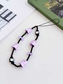 1pc New Ghost Beaded Phone Lanyard Skull Charm Phone Pendant, Anti-Lost Phone Strap - Multicolor - View 4