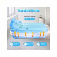 Folding Portable Adult Inflatable Bathtub Spa Warm Bath Tub Blow Up PVC - Blue - View 2