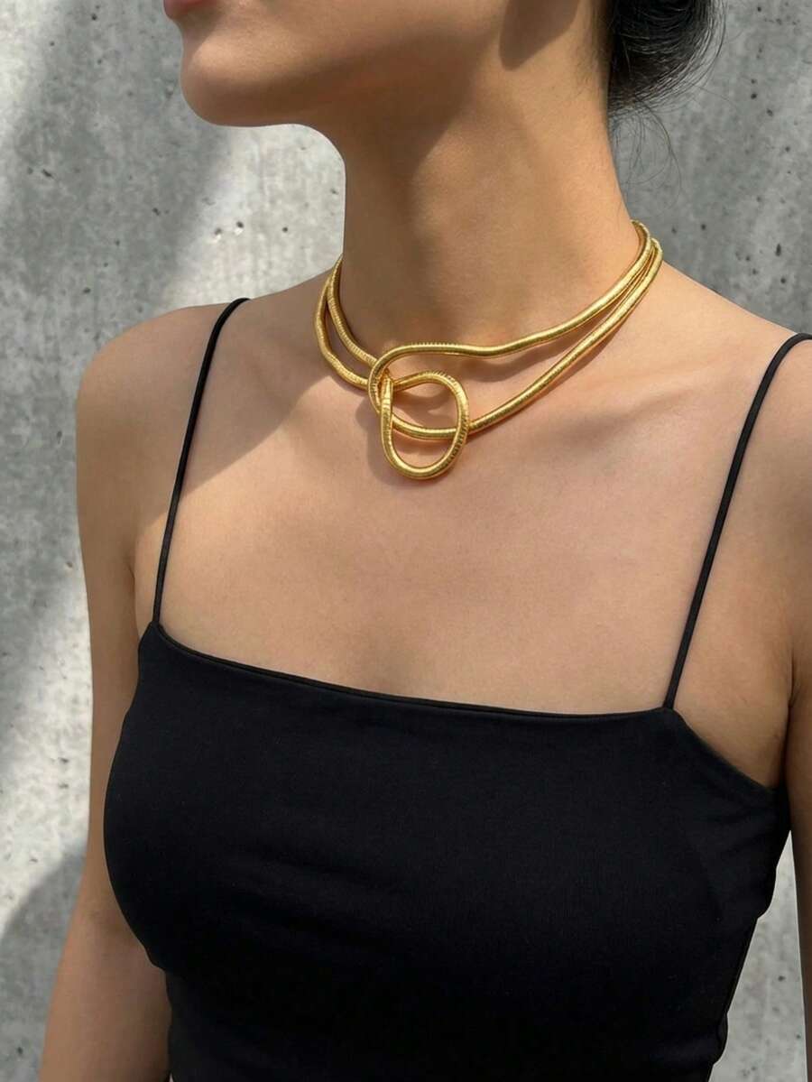 Creative Snake-Shaped Adjustable Necklace, Suitable For Women's Daily Wear, Gift - Gold - View 1