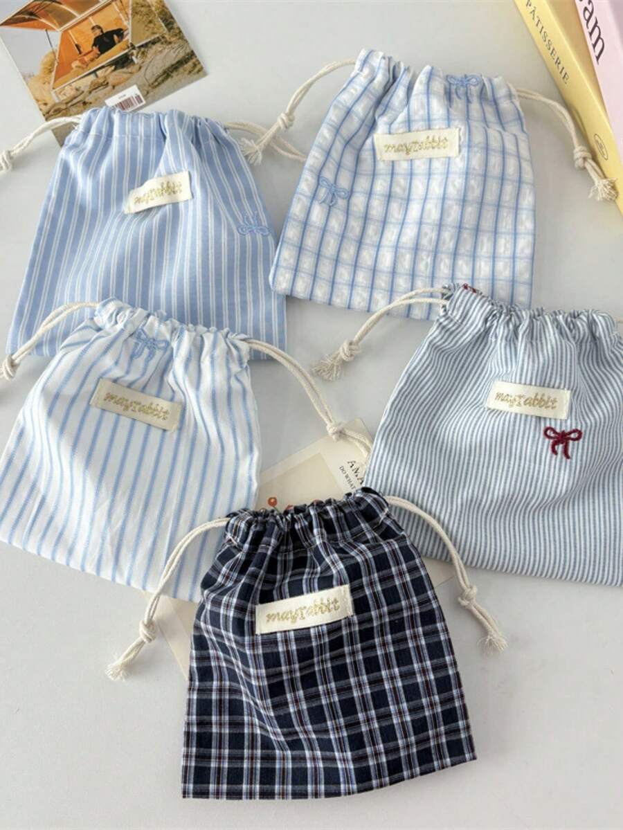 1Pc/Set Striped Drawstring Storage Bag Travel Makeup Drawstring Bag Skincare Bag Sanitary Napkins Bag Jewelry Organiser Lipstick Organiser Lip Oil Organiser Nail Polish Organiser Short Trip Essential Travel Organizer Set, Packing Cube Set, College Room Decor Bedroom Decor Travel Essentials For Valentine's Day Gift, Birthday Gift, Teacher's Day Gift, New Year Gift Back To School Supplies - Multicolor - View 1