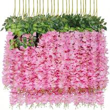 12pzs Flores Artificial Wisteria Decoración Fiesta Boda 1.1m - Rosa rosa - Ver 8