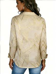 HODE Women's Formal Blouse, Geometric Elegant Daily High Collar Work Shirt, Pleated Design, Suitable For Spring, Autumn, Winter, Party, Available In Yellow, Red, Blue - Apricot - View 5